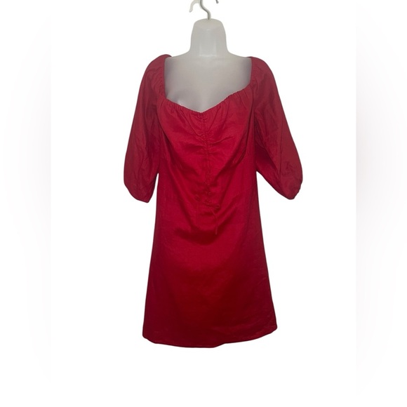 Reformation Kathryn Cherry Red Linen Off-Shoulder Mini Dress Plus Size 22 NWT - Picture 3 of 7